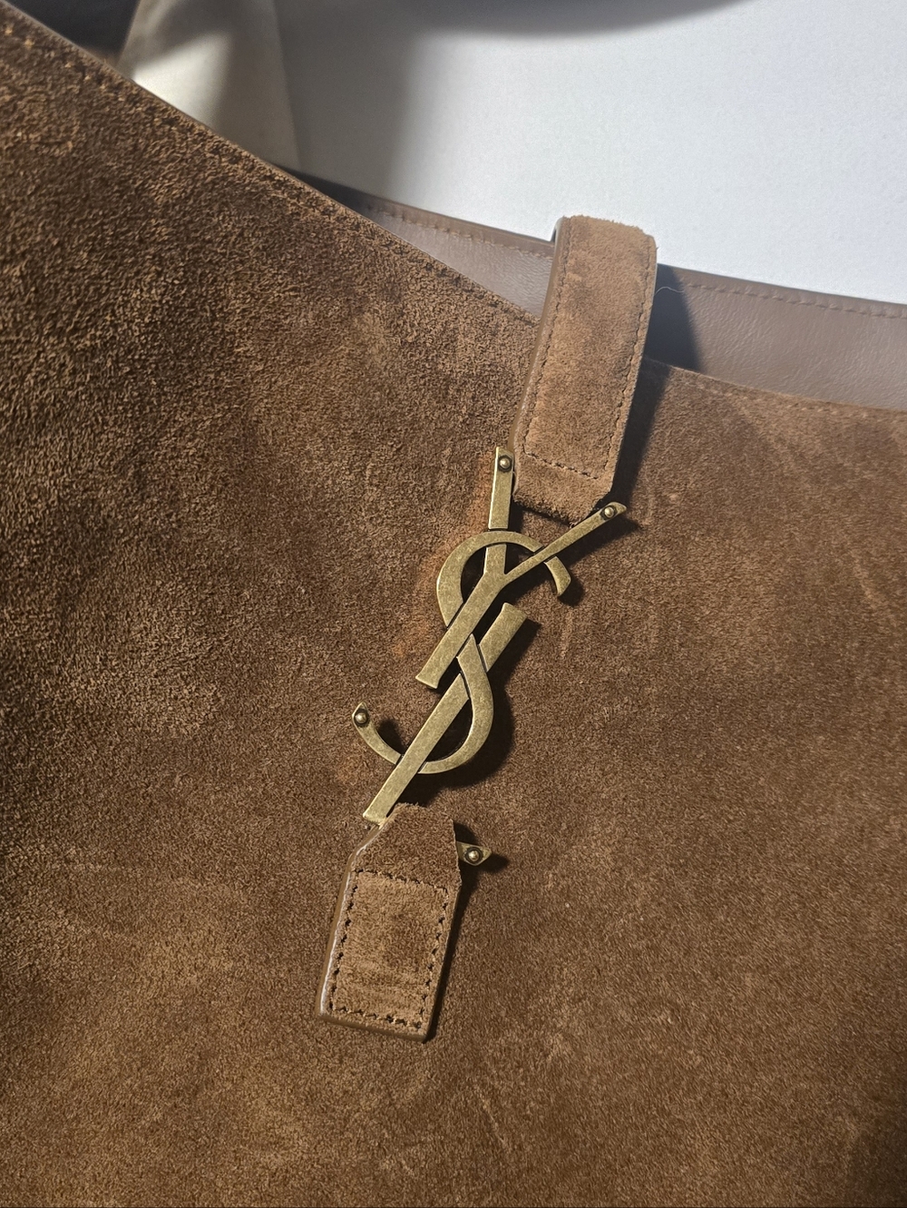 Saint Laurent Brown Suede Tote with Gold YSL Logo - Picture 4 of 9